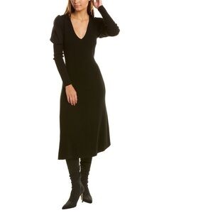 Rebecca Taylor Knit Puff Sleeve Black Dress
